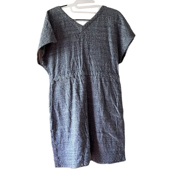 Whit Gray Patterned Hoodie Dress with‎ Drawstring Waist and Pockets - Picture 2 of 3